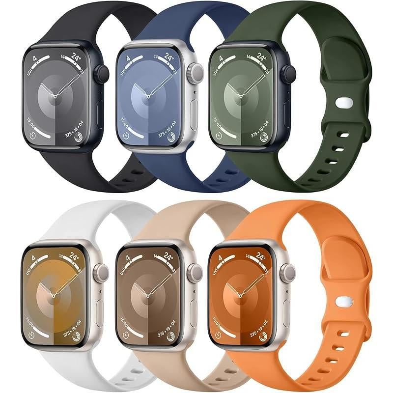 Paquete de 6 Correas Compatibles de Reemplazo para Apple Watch – 38 mm, 40 mm, 41 mm, 42 mm, 44 mm, 45 mm, 46 mm, 49 mm – Correas Deportivas de Silicona Suave para Mujeres y Hombres