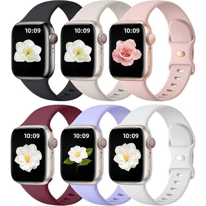 Paquete de 6 Correas Compatibles de Reemplazo para Apple Watch – 38 mm, 40 mm, 41 mm, 42 mm, 44 mm, 45 mm, 46 mm, 49 mm – Correas Deportivas de Silicona Suave para Mujeres y Hombres