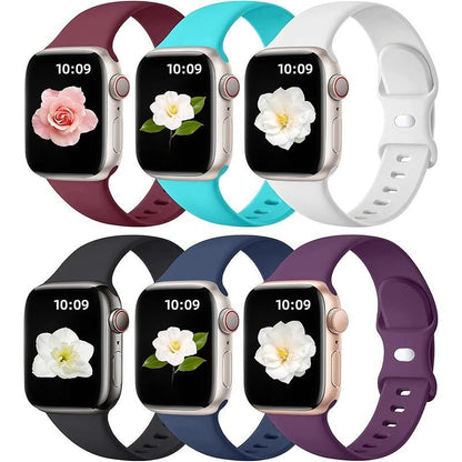 Paquete de 6 Correas Compatibles de Reemplazo para Apple Watch – 38 mm, 40 mm, 41 mm, 42 mm, 44 mm, 45 mm, 46 mm, 49 mm – Correas Deportivas de Silicona Suave para Mujeres y Hombres
