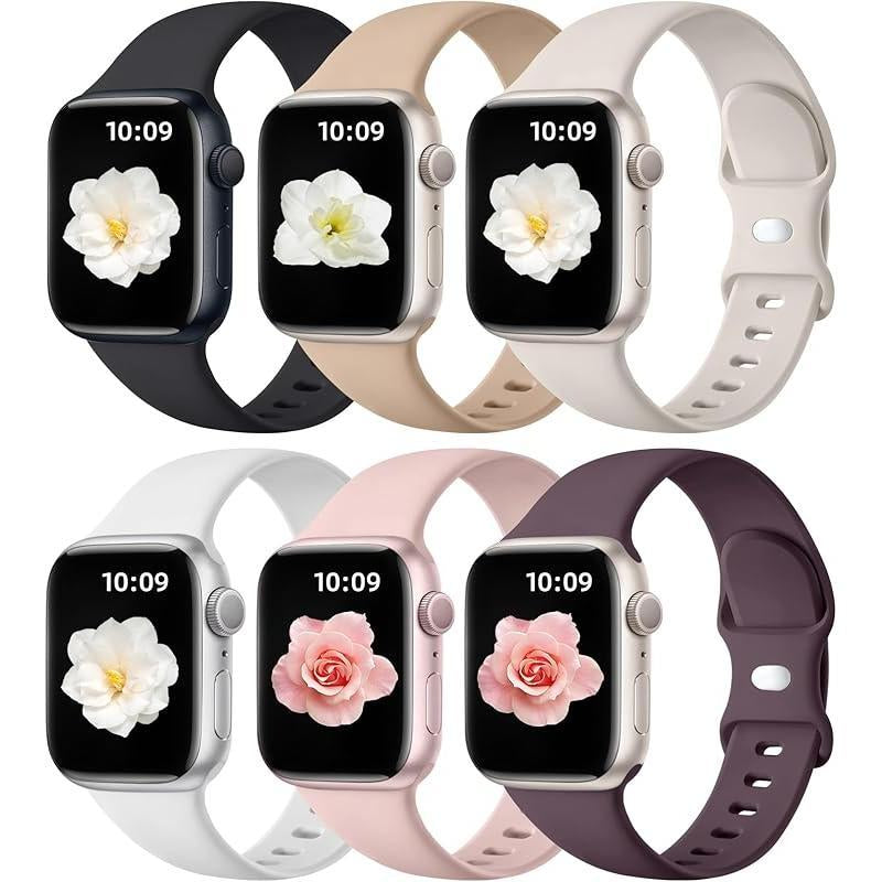 Paquete de 6 Correas Compatibles de Reemplazo para Apple Watch – 38 mm, 40 mm, 41 mm, 42 mm, 44 mm, 45 mm, 46 mm, 49 mm – Correas Deportivas de Silicona Suave para Mujeres y Hombres