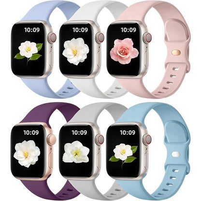 Paquete de 6 Correas Compatibles de Reemplazo para Apple Watch – 38 mm, 40 mm, 41 mm, 42 mm, 44 mm, 45 mm, 46 mm, 49 mm – Correas Deportivas de Silicona Suave para Mujeres y Hombres