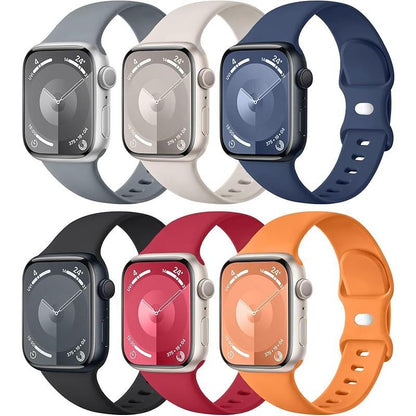Paquete de 6 Correas Compatibles de Reemplazo para Apple Watch – 38 mm, 40 mm, 41 mm, 42 mm, 44 mm, 45 mm, 46 mm, 49 mm – Correas Deportivas de Silicona Suave para Mujeres y Hombres