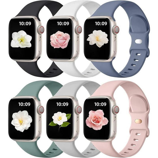 Paquete de 6 Correas Compatibles de Reemplazo para Apple Watch – 38 mm, 40 mm, 41 mm, 42 mm, 44 mm, 45 mm, 46 mm, 49 mm – Correas Deportivas de Silicona Suave para Mujeres y Hombres