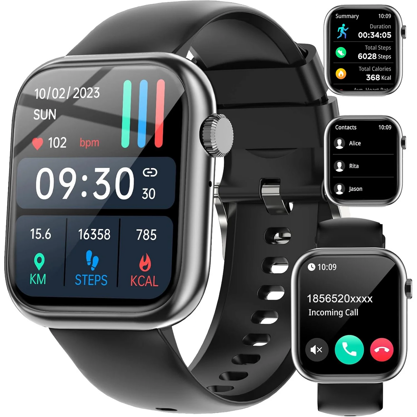 Reloj inteligente con función de contestar/realizar llamadas – Reloj inteligente Bluetooth para iOS y Android, para hombres y mujeres – Color negro.