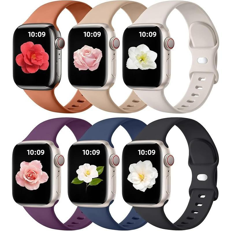 Paquete de 6 Correas Compatibles de Reemplazo para Apple Watch – 38 mm, 40 mm, 41 mm, 42 mm, 44 mm, 45 mm, 46 mm, 49 mm – Correas Deportivas de Silicona Suave para Mujeres y Hombres