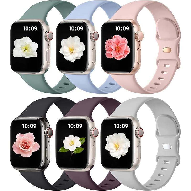 Paquete de 6 Correas Compatibles de Reemplazo para Apple Watch – 38 mm, 40 mm, 41 mm, 42 mm, 44 mm, 45 mm, 46 mm, 49 mm – Correas Deportivas de Silicona Suave para Mujeres y Hombres